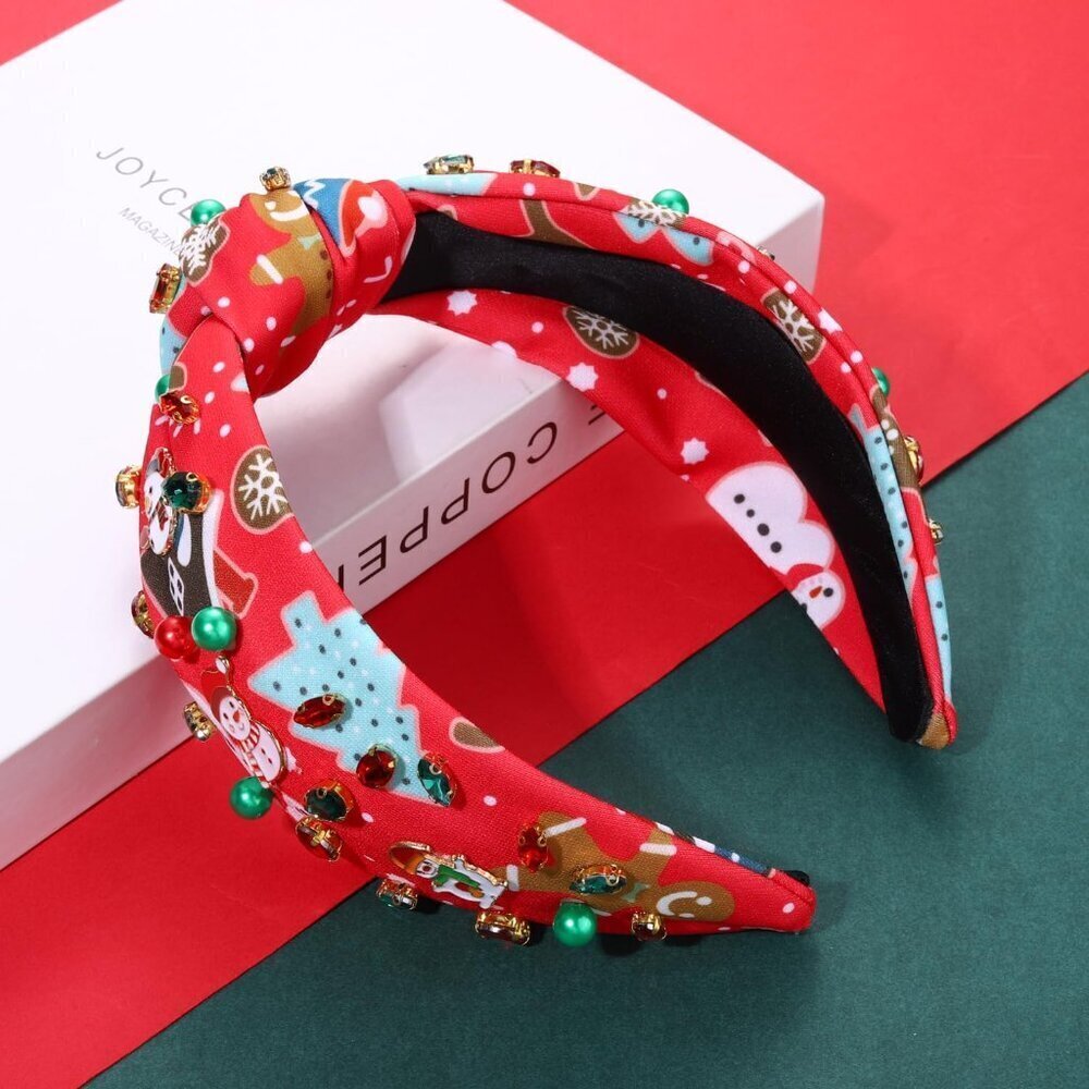 Christmas Headband for Women - Tree Bow Snowflake Knotted Jeweled Crystal Xmas D - Picture 2 of 4